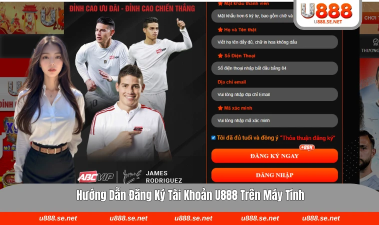 Giao diện đăng ký tài khoản U888 trên máy tính