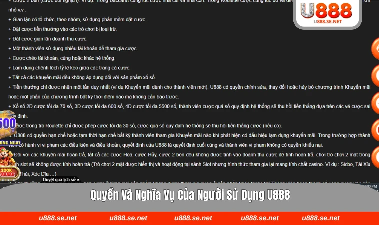 Quyền và nghĩa vụ của người dùng cần biết tại U888