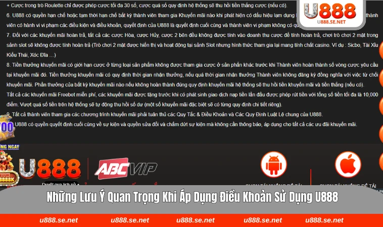 Lưu ý quan trọng khi áp dụng điều khoản sử dụng của U888