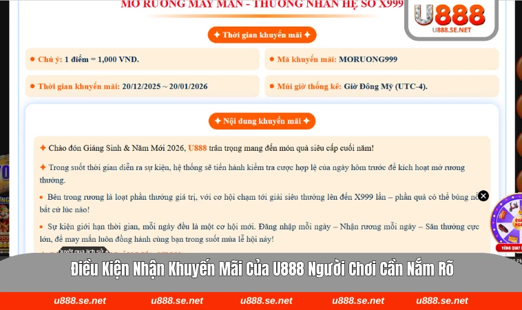 Điều kiện và quy định nhận khuyến mãi tại U888