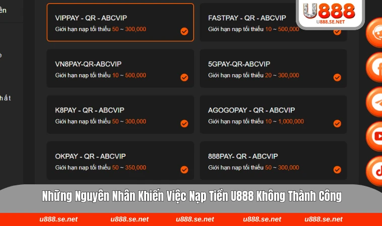 Nạp Tiền U888 3 Các lỗi thường gặp khi nạp tiền tại U888 và cách nhận biết