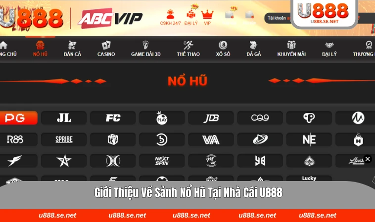 Giao diện nổ hũ tại U888 với nhiều trò chơi hấp dẫn