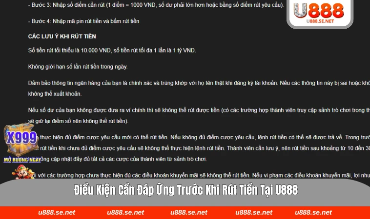 Các điều kiện cần kiểm tra trước khi rút tiền tại U888